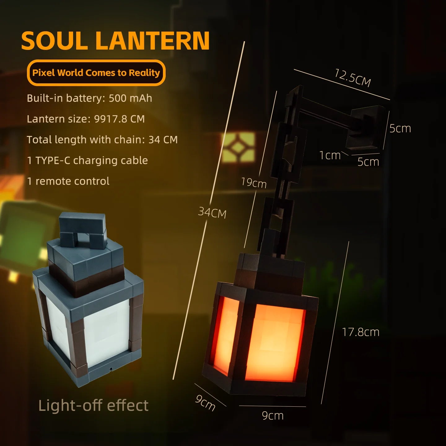 2026 MC Game Luminous Lantern Nightlight Surrounding Pixel Style Tabletop Ornament DIY Interior Atmosphere Light Creativity Toy
