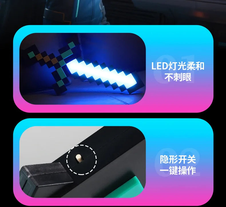 Minecraft Diamond Sword LED Night Light 3D Gamer Desk Lamp USB Charging Glowing Toys for Kids Room Decor, Birthday Gift for Boys