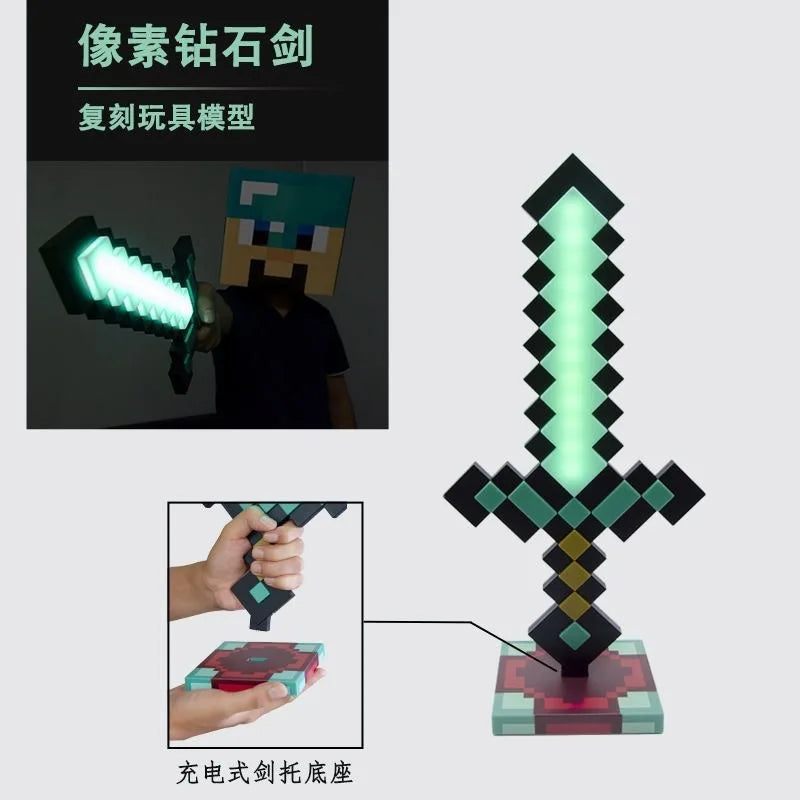 Minecraft Diamond Sword LED Night Light 3D Gamer Desk Lamp USB Charging Glowing Toys for Kids Room Decor, Birthday Gift for Boys