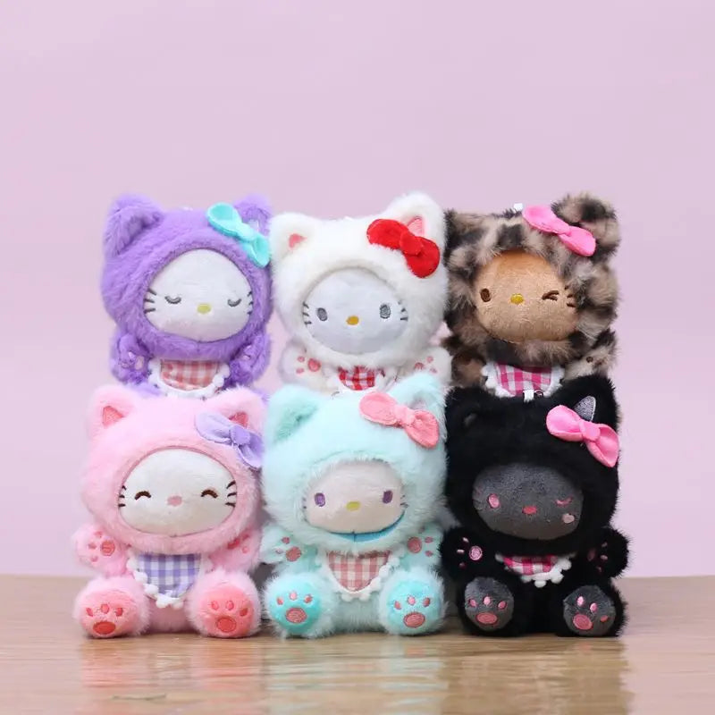 New Cartoon Sanrio Kawaii Hello Kitty Leopard Print Costume Hoodie Series Kitty Plush Doll Bag Charm KeyChain Girl Birthday Gift