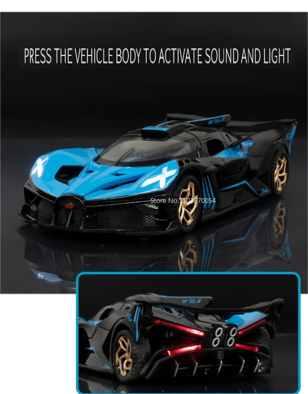 1/32 Bugatti Bolide Alloy Sport Car Model Toys Simulation Diecasts Metal Vehicle With Sound Light Pull Back Decoration Boy Gifts