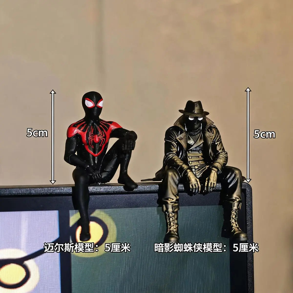 Miles Morales Noir Spider Man Sitting Pose Magnet Monitor Topper Figurine Ornament Desktop Decor Pvc Mini Figure Collect Gift