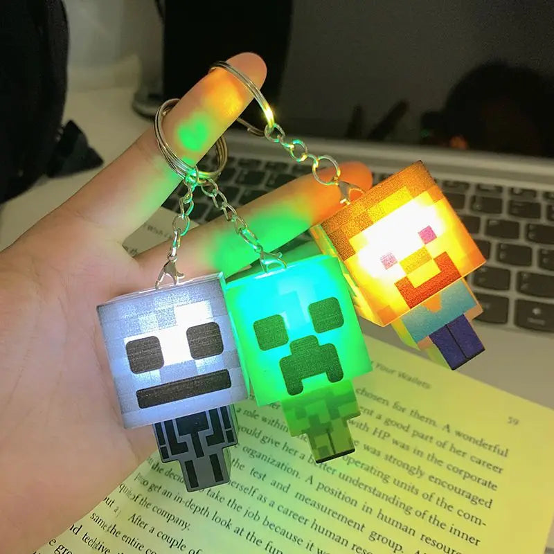 Minecraft Creative Mini Keychain with Glowing Character, Fun Toy and Book Decoration, Perfect Gift for Friend