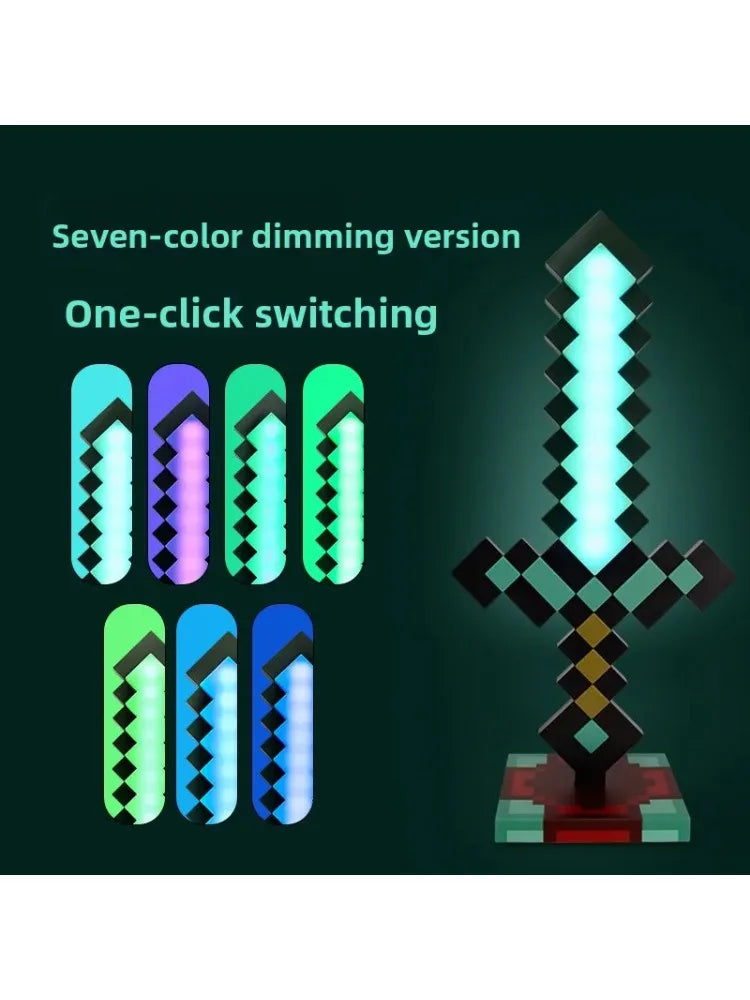 Minecraft Diamond Sword LED Night Light 3D Gamer Desk Lamp USB Charging Glowing Toys for Kids Room Decor, Birthday Gift for Boys