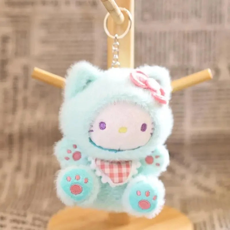 New Cartoon Sanrio Kawaii Hello Kitty Leopard Print Costume Hoodie Series Kitty Plush Doll Bag Charm KeyChain Girl Birthday Gift