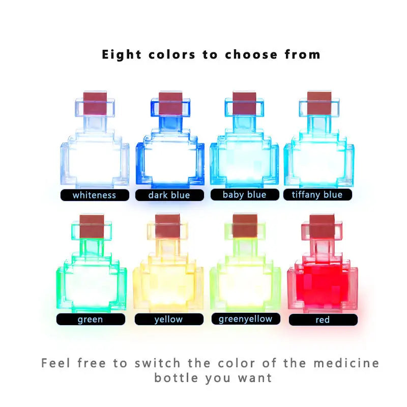 Minecraft Game Potion Bottle Night Light 7 Colors Changing LED Tap Control Rechargeable Atmosphere Lamp for Bedroom Desk Decor Gifts