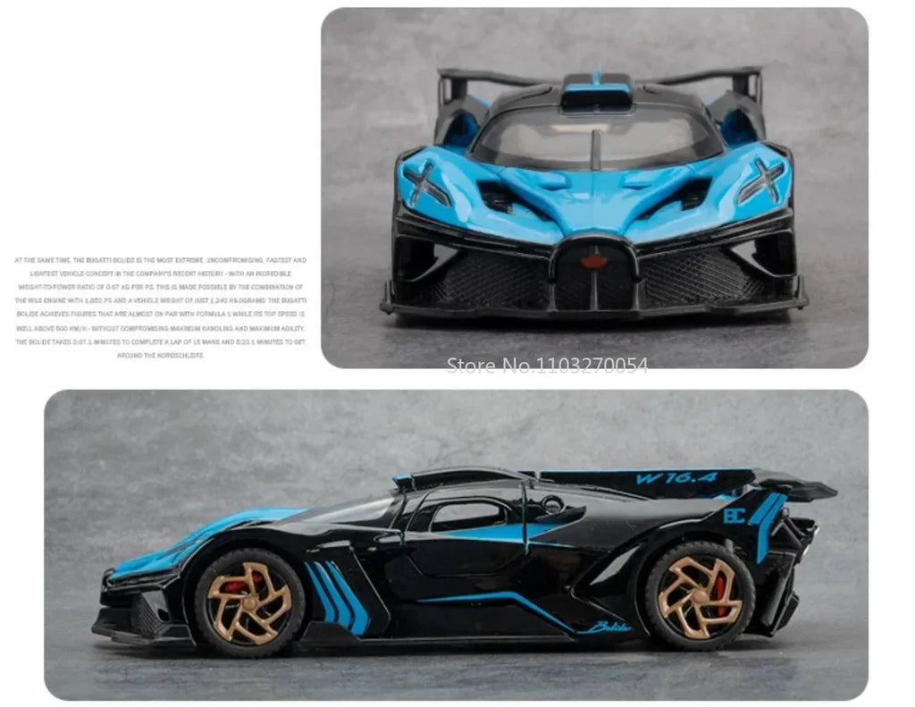 1/32 Bugatti Bolide Alloy Sport Car Model Toys Simulation Diecasts Metal Vehicle With Sound Light Pull Back Decoration Boy Gifts