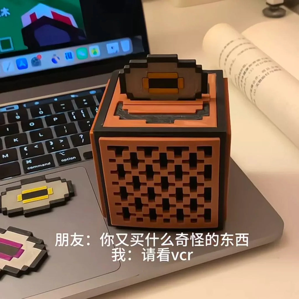 Redstone Music Box Jukebox Pixel Block Model Desktop Figure Toy Tabletop Decor For Kids Teens Gamers Fun Birthday Gift
