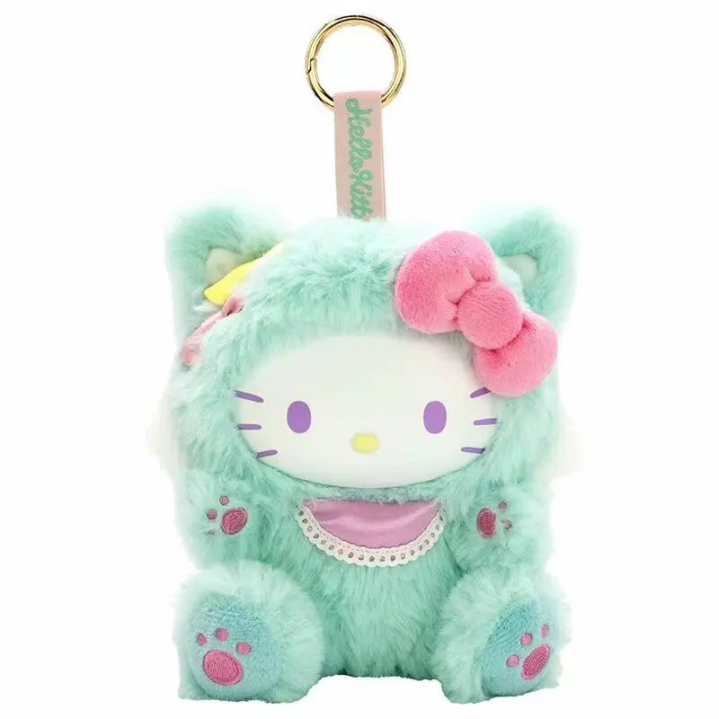 New Cartoon Sanrio Kawaii Hello Kitty Leopard Print Costume Hoodie Series Kitty Plush Doll Bag Charm KeyChain Girl Birthday Gift