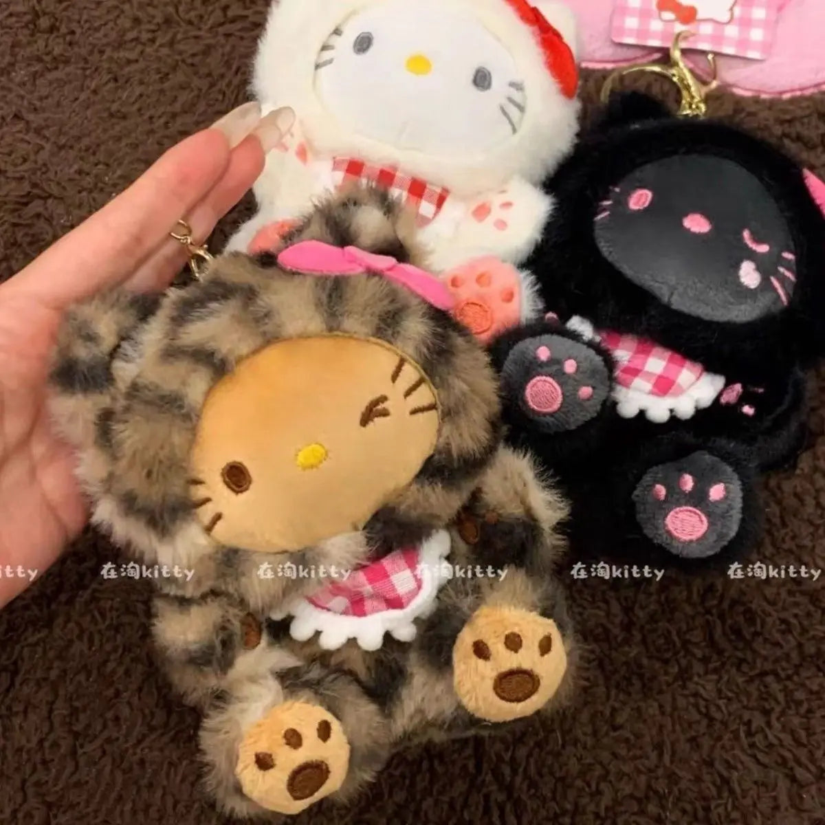 New Cartoon Sanrio Kawaii Hello Kitty Leopard Print Costume Hoodie Series Kitty Plush Doll Bag Charm KeyChain Girl Birthday Gift