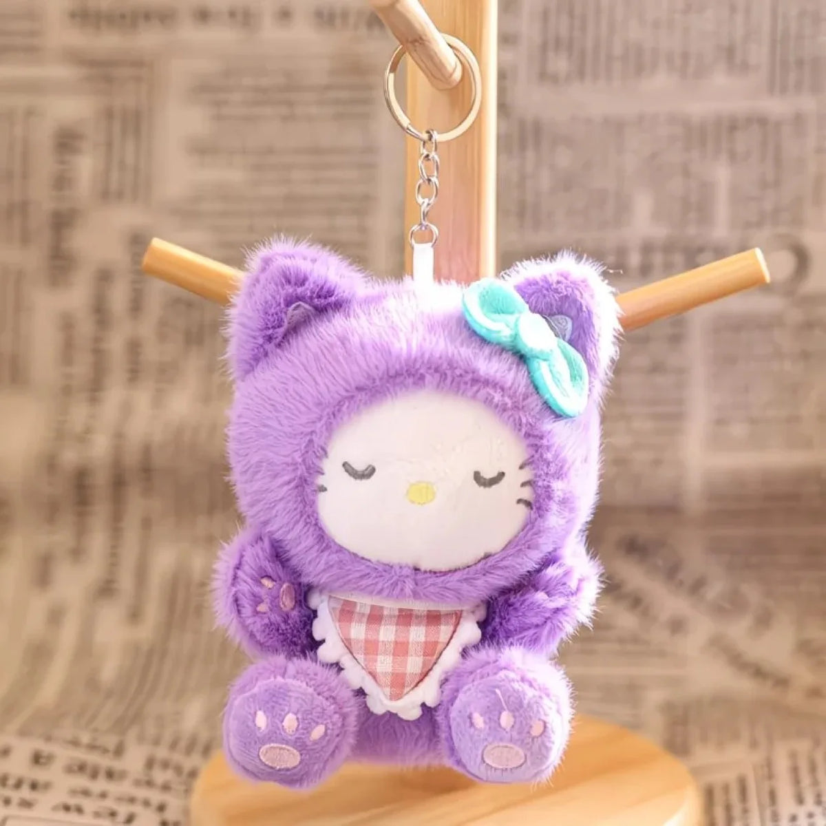 New Cartoon Sanrio Kawaii Hello Kitty Leopard Print Costume Hoodie Series Kitty Plush Doll Bag Charm KeyChain Girl Birthday Gift