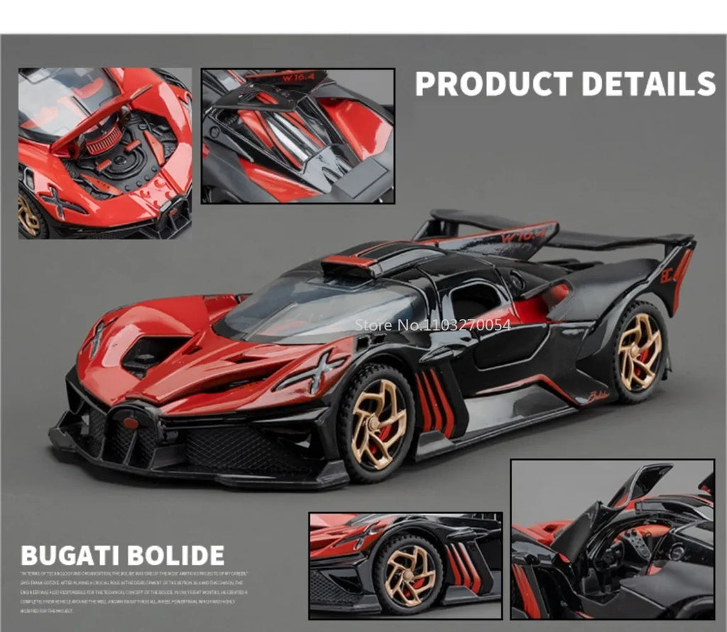 1/32 Bugatti Bolide Alloy Sport Car Model Toys Simulation Diecasts Metal Vehicle With Sound Light Pull Back Decoration Boy Gifts