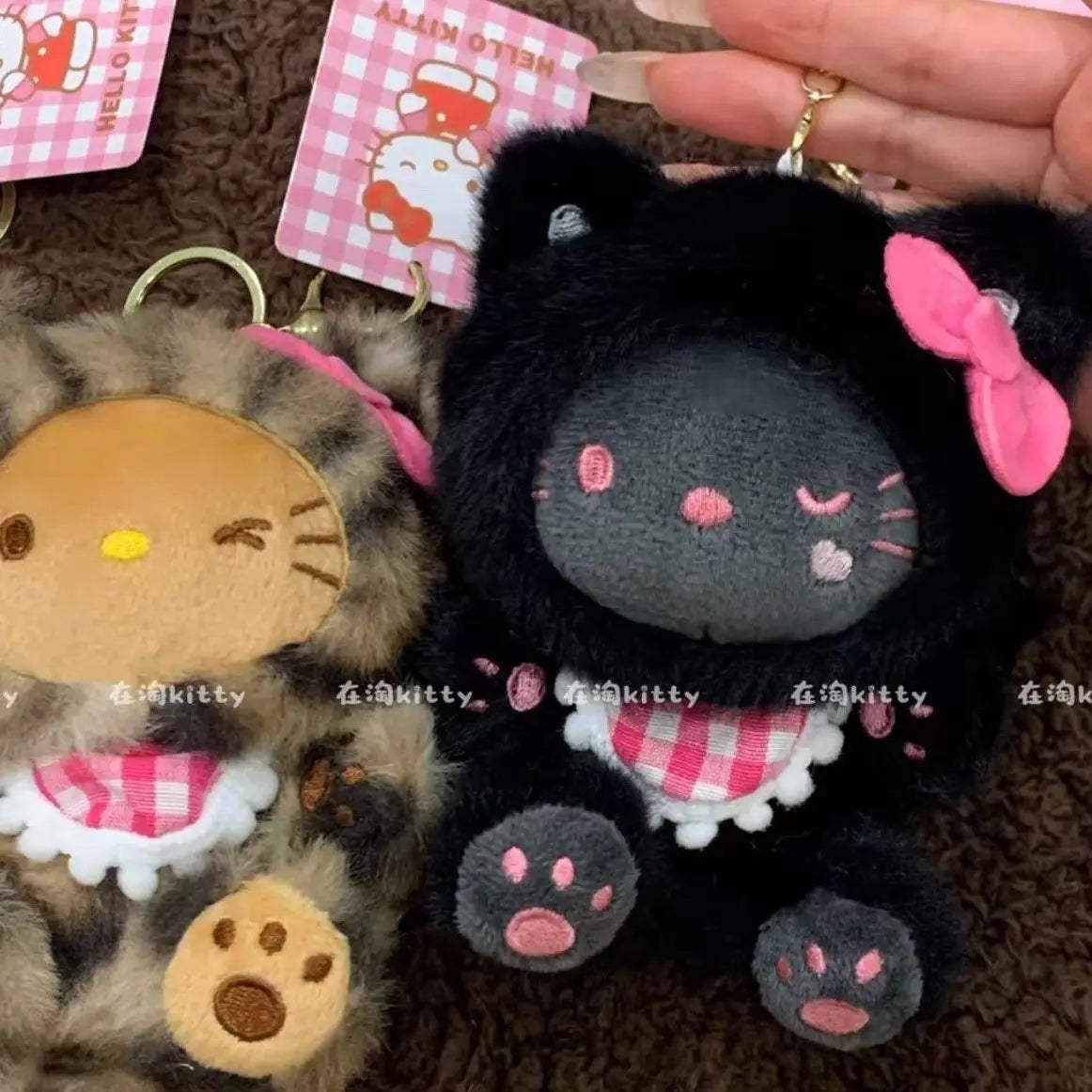 New Cartoon Sanrio Kawaii Hello Kitty Leopard Print Costume Hoodie Series Kitty Plush Doll Bag Charm KeyChain Girl Birthday Gift