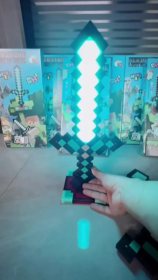 Minecraft Diamond Sword LED Night Light 3D Gamer Desk Lamp USB Charging Glowing Toys for Kids Room Decor, Birthday Gift for Boys
