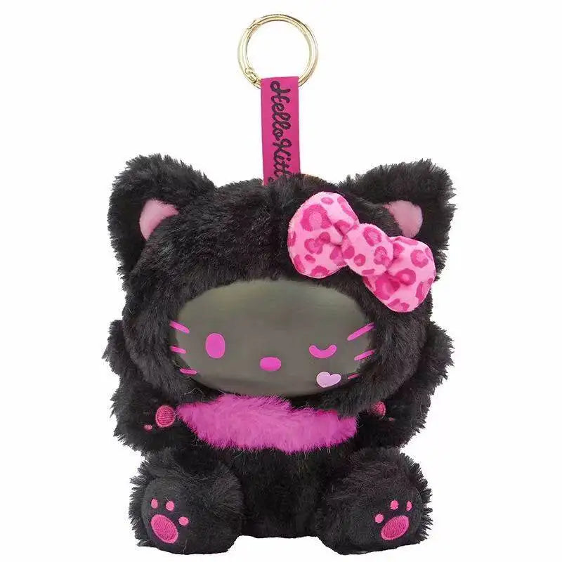 New Cartoon Sanrio Kawaii Hello Kitty Leopard Print Costume Hoodie Series Kitty Plush Doll Bag Charm KeyChain Girl Birthday Gift