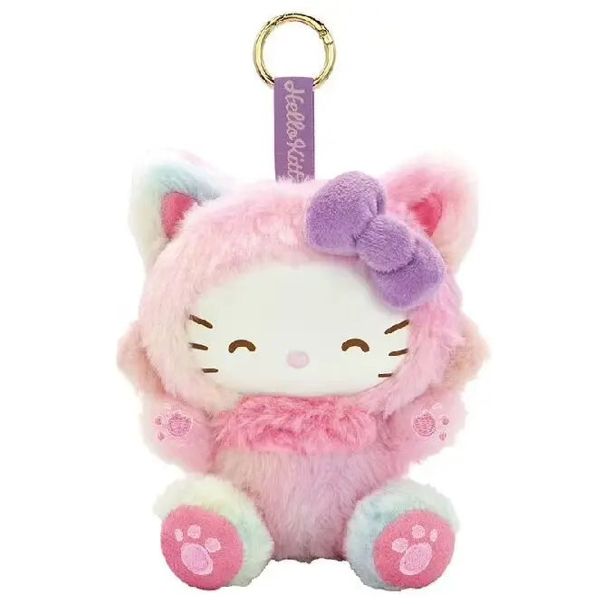 New Cartoon Sanrio Kawaii Hello Kitty Leopard Print Costume Hoodie Series Kitty Plush Doll Bag Charm KeyChain Girl Birthday Gift