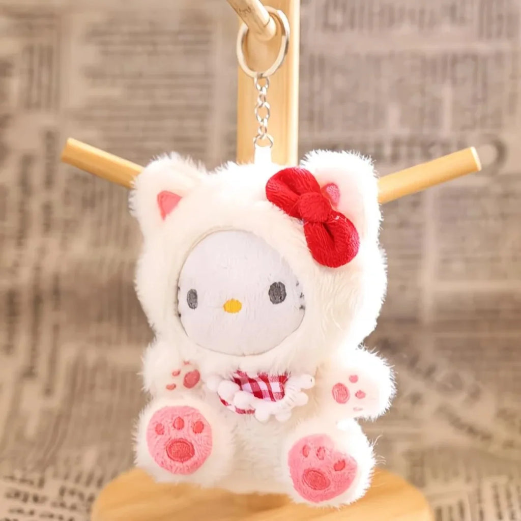 New Cartoon Sanrio Kawaii Hello Kitty Leopard Print Costume Hoodie Series Kitty Plush Doll Bag Charm KeyChain Girl Birthday Gift