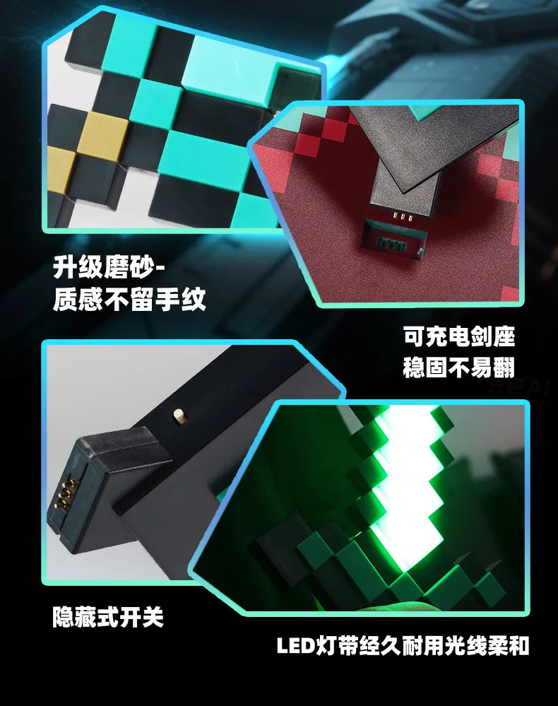 Minecraft Diamond Sword LED Night Light 3D Gamer Desk Lamp USB Charging Glowing Toys for Kids Room Decor, Birthday Gift for Boys