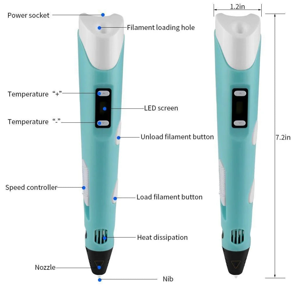 3D Printing Pen New 3D Pen with PLA Filament for Children Kids Creative DIY Pens Child's Birthday Gift Christmas