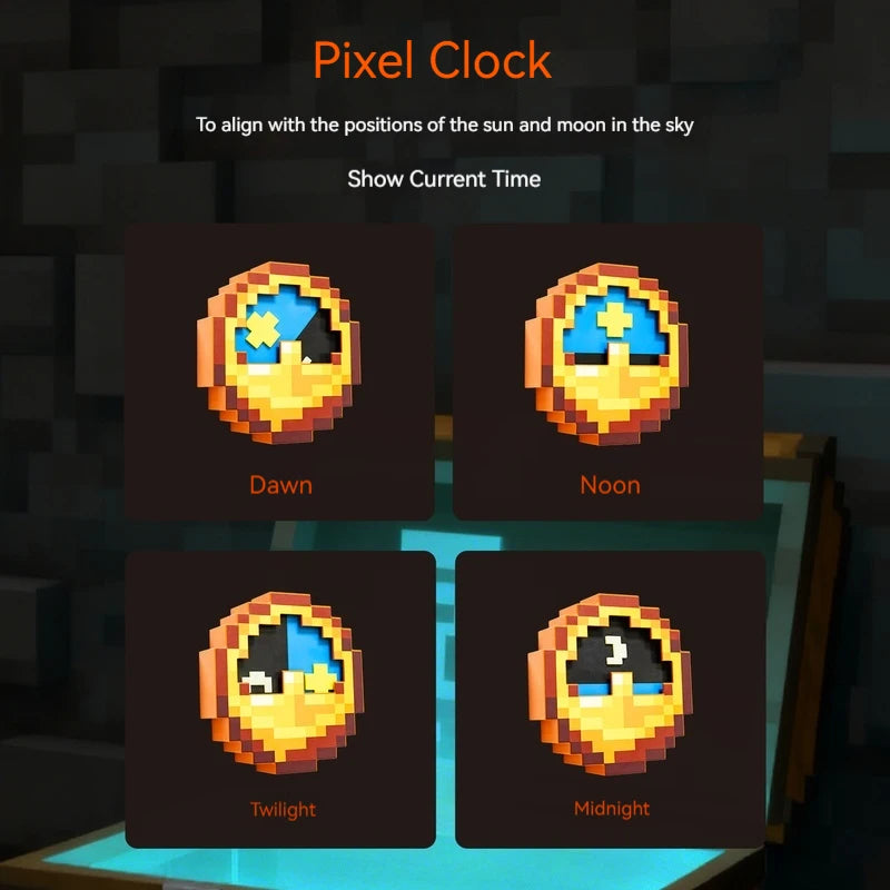 24/12-Hour Mosaic Clock High-Quality Pixel-Style Mc Annoying Villagers Game Clock Sun - Moon Swingable Clock Wall Desk Decor