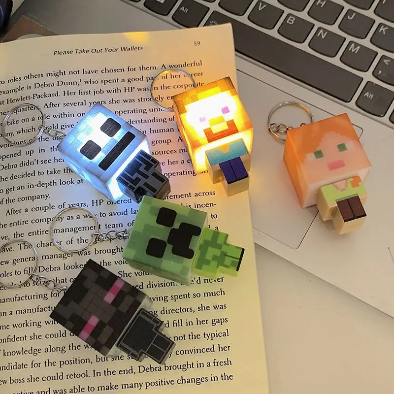 Minecraft Creative Mini Keychain with Glowing Character, Fun Toy and Book Decoration, Perfect Gift for Friend