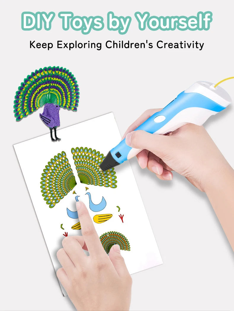 3D Printing Pen New 3D Pen with PLA Filament for Children Kids Creative DIY Pens Child's Birthday Gift Christmas