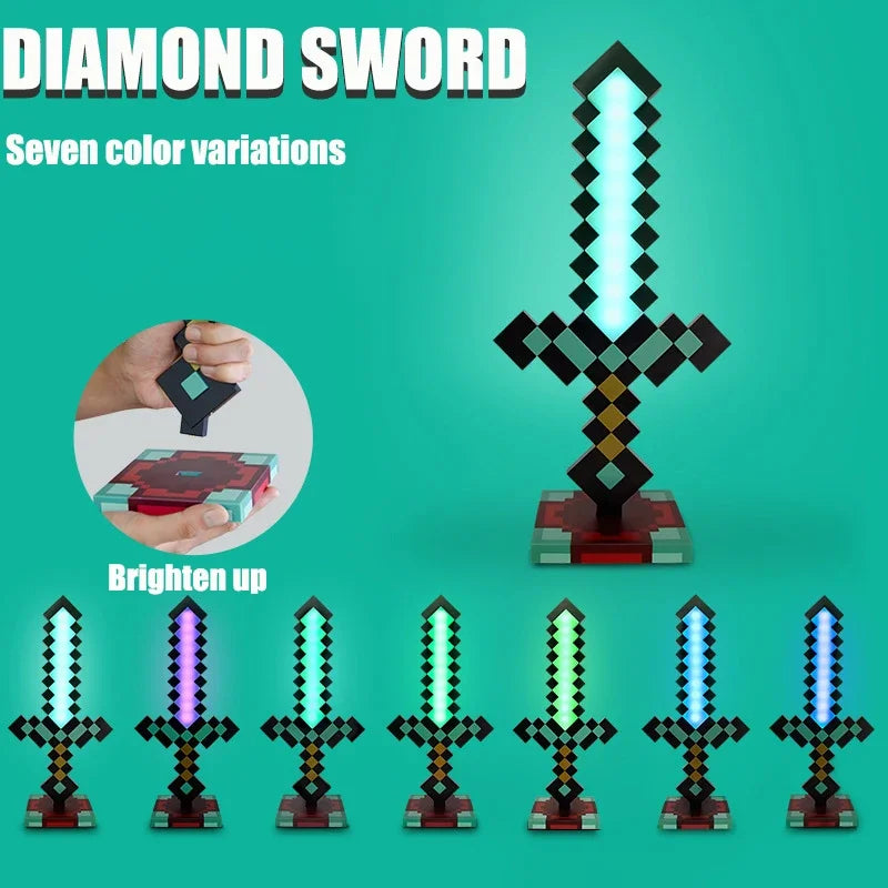 Minecraft Diamond Sword LED Night Light 3D Gamer Desk Lamp USB Charging Glowing Toys for Kids Room Decor, Birthday Gift for Boys