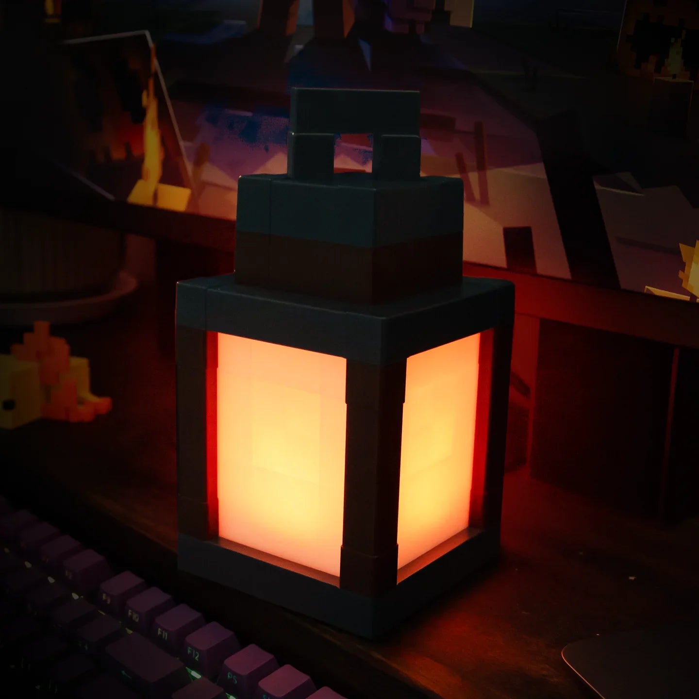 2026 MC Game Luminous Lantern Nightlight Surrounding Pixel Style Tabletop Ornament DIY Interior Atmosphere Light Creativity Toy