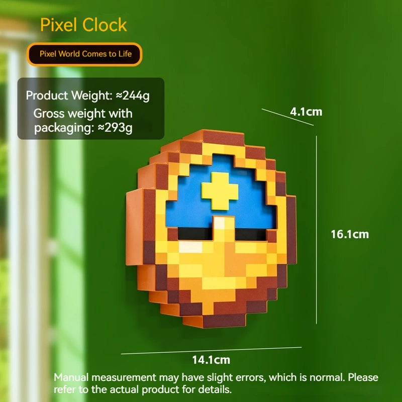 24/12-Hour Mosaic Clock High-Quality Pixel-Style Mc Annoying Villagers Game Clock Sun - Moon Swingable Clock Wall Desk Decor