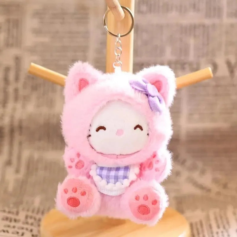 New Cartoon Sanrio Kawaii Hello Kitty Leopard Print Costume Hoodie Series Kitty Plush Doll Bag Charm KeyChain Girl Birthday Gift