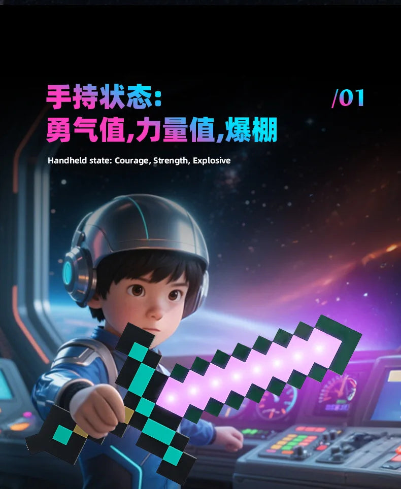 Minecraft Diamond Sword LED Night Light 3D Gamer Desk Lamp USB Charging Glowing Toys for Kids Room Decor, Birthday Gift for Boys