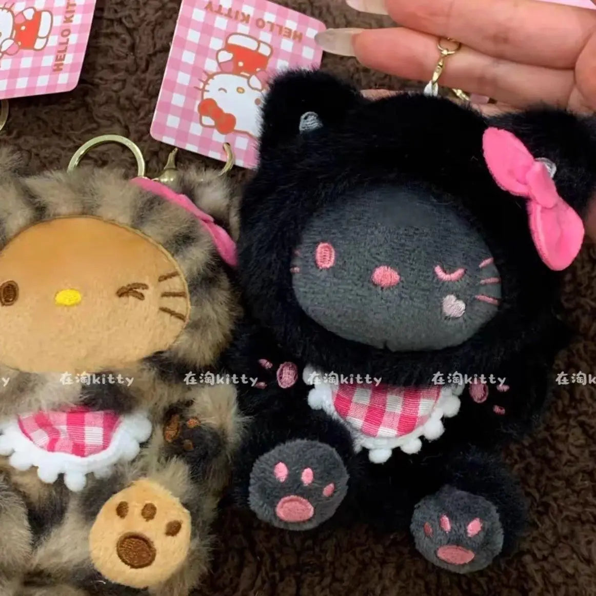 New Cartoon Sanrio Kawaii Hello Kitty Leopard Print Costume Hoodie Series Kitty Plush Doll Bag Charm KeyChain Girl Birthday Gift