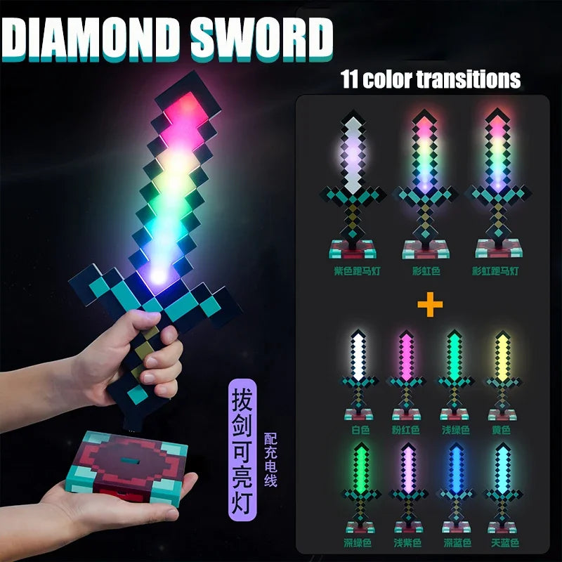Minecraft Diamond Sword LED Night Light 3D Gamer Desk Lamp USB Charging Glowing Toys for Kids Room Decor, Birthday Gift for Boys