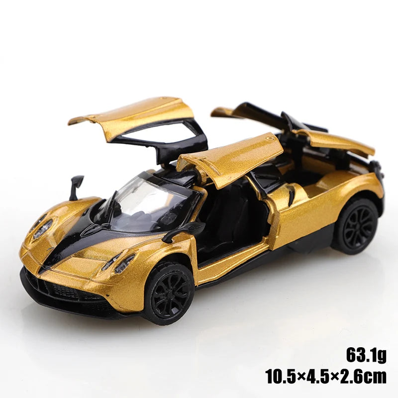 (Bagged) 1/43 scale gold pullback racing car, die-cast metal, three doors that open. Exquisite boy toy, mini pocket toy car.