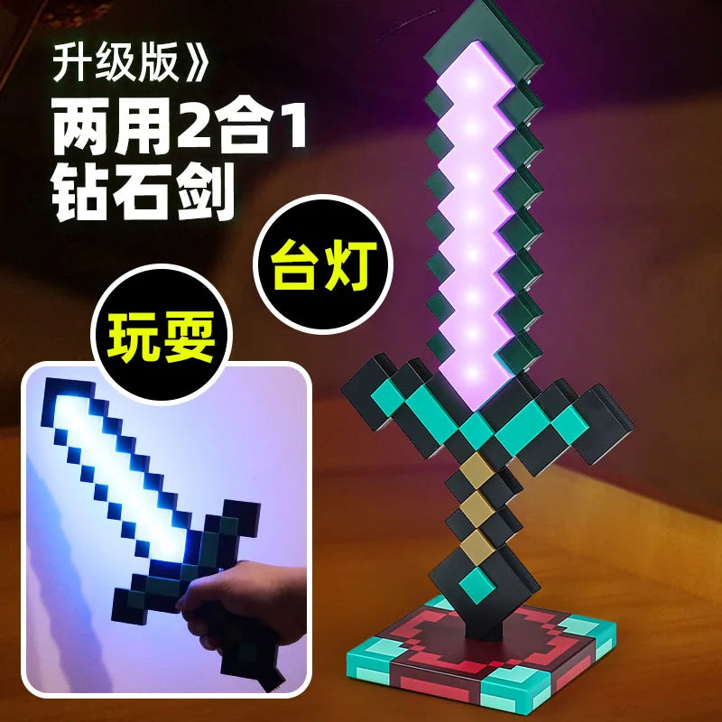 Minecraft Diamond Sword LED Night Light 3D Gamer Desk Lamp USB Charging Glowing Toys for Kids Room Decor, Birthday Gift for Boys