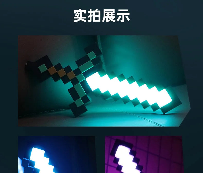 Minecraft Diamond Sword LED Night Light 3D Gamer Desk Lamp USB Charging Glowing Toys for Kids Room Decor, Birthday Gift for Boys