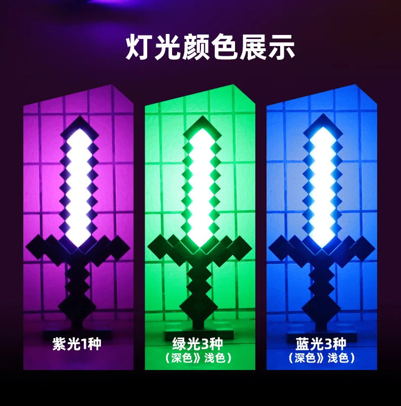 Minecraft Diamond Sword LED Night Light 3D Gamer Desk Lamp USB Charging Glowing Toys for Kids Room Decor, Birthday Gift for Boys
