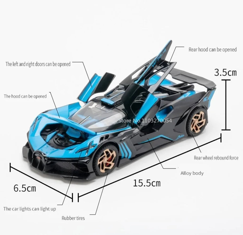 1/32 Bugatti Bolide Alloy Sport Car Model Toys Simulation Diecasts Metal Vehicle With Sound Light Pull Back Decoration Boy Gifts