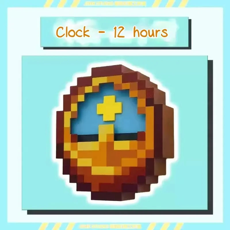 24/12-Hour Mosaic Clock High-Quality Pixel-Style Mc Annoying Villagers Game Clock Sun - Moon Swingable Clock Wall Desk Decor