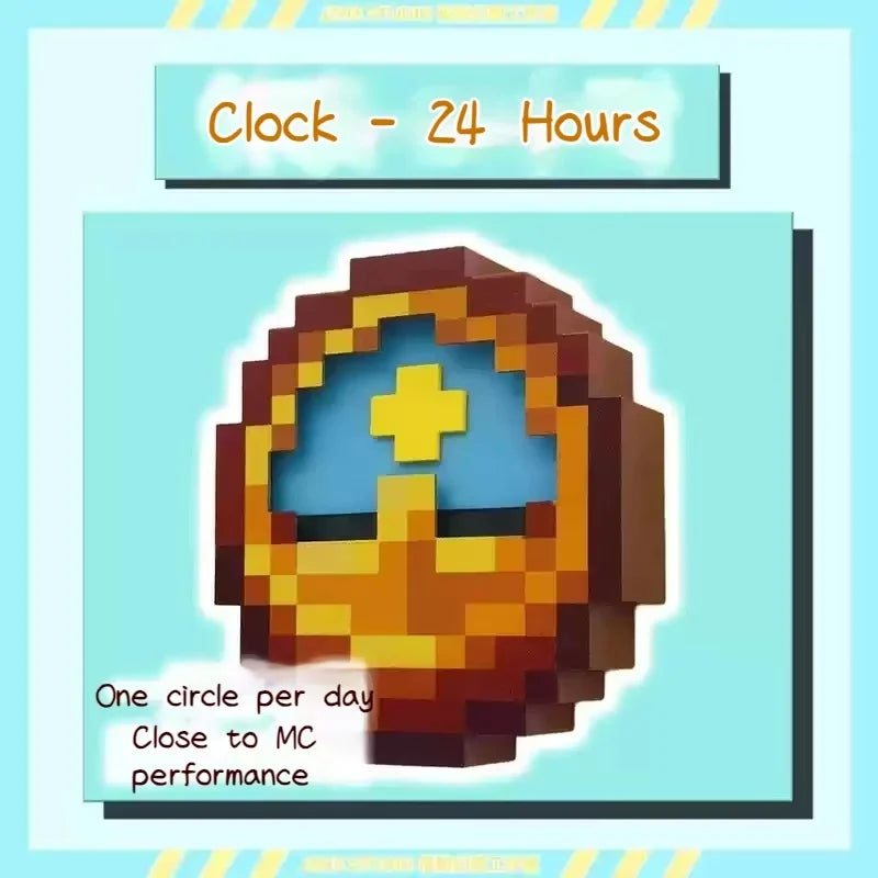 24/12-Hour Mosaic Clock High-Quality Pixel-Style Mc Annoying Villagers Game Clock Sun - Moon Swingable Clock Wall Desk Decor