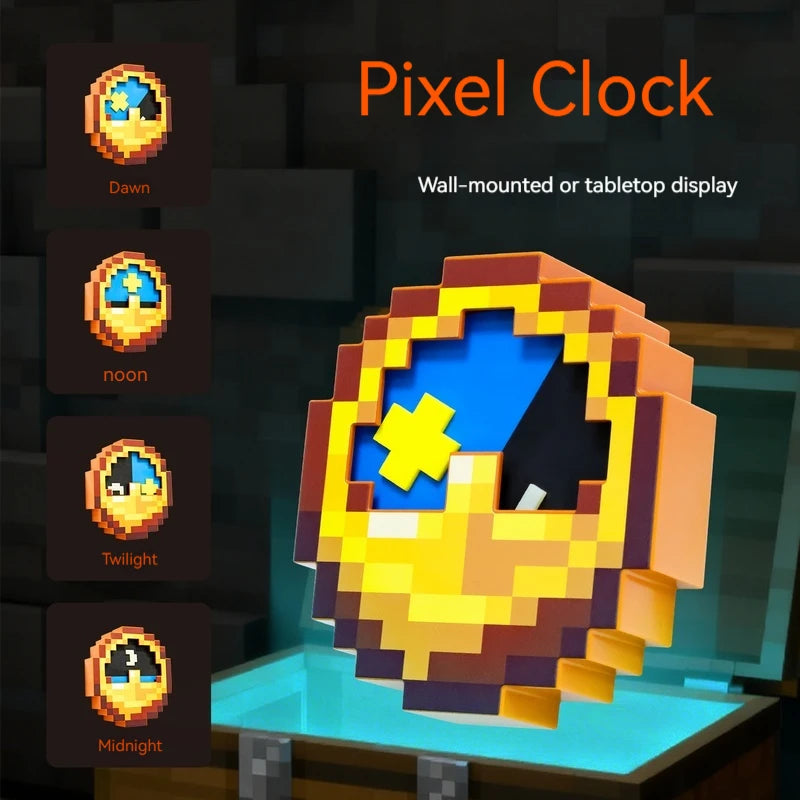 24/12-Hour Mosaic Clock High-Quality Pixel-Style Mc Annoying Villagers Game Clock Sun - Moon Swingable Clock Wall Desk Decor