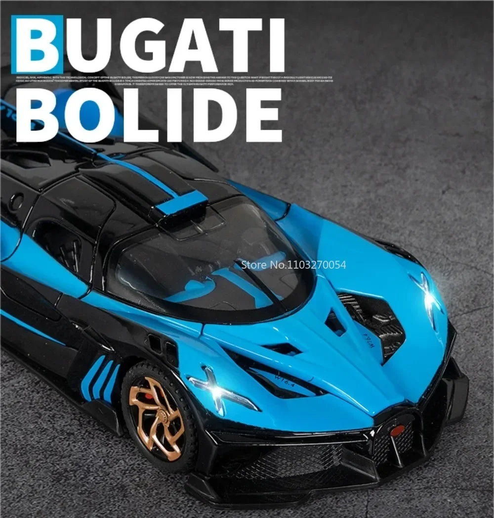 1/32 Bugatti Bolide Alloy Sport Car Model Toys Simulation Diecasts Metal Vehicle With Sound Light Pull Back Decoration Boy Gifts