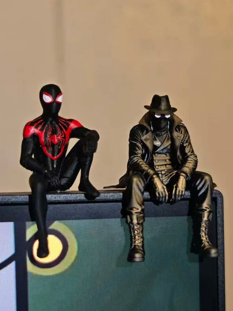 Miles Morales Noir Spider Man Sitting Pose Magnet Monitor Topper Figurine Ornament Desktop Decor Pvc Mini Figure Collect Gift