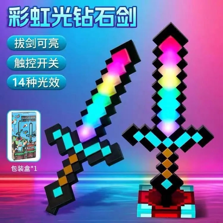 Minecraft Diamond Sword LED Night Light 3D Gamer Desk Lamp USB Charging Glowing Toys for Kids Room Decor, Birthday Gift for Boys