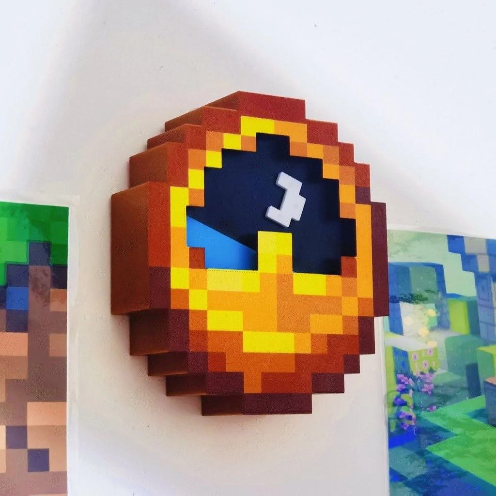 24/12-Hour Mosaic Clock High-Quality Pixel-Style Mc Annoying Villagers Game Clock Sun - Moon Swingable Clock Wall Desk Decor