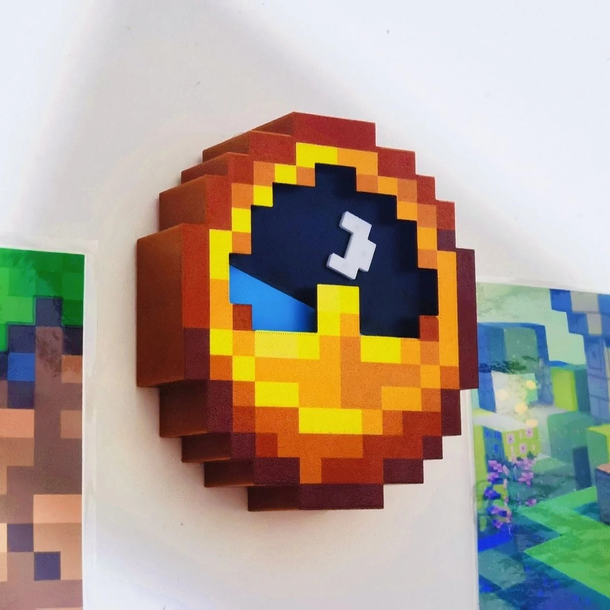 24/12-Hour Mosaic Clock High-Quality Pixel-Style Mc Annoying Villagers Game Clock Sun - Moon Swingable Clock Wall Desk Decor