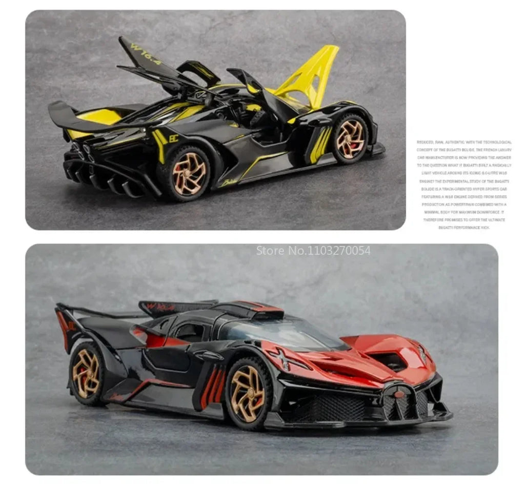 1/32 Bugatti Bolide Alloy Sport Car Model Toys Simulation Diecasts Metal Vehicle With Sound Light Pull Back Decoration Boy Gifts