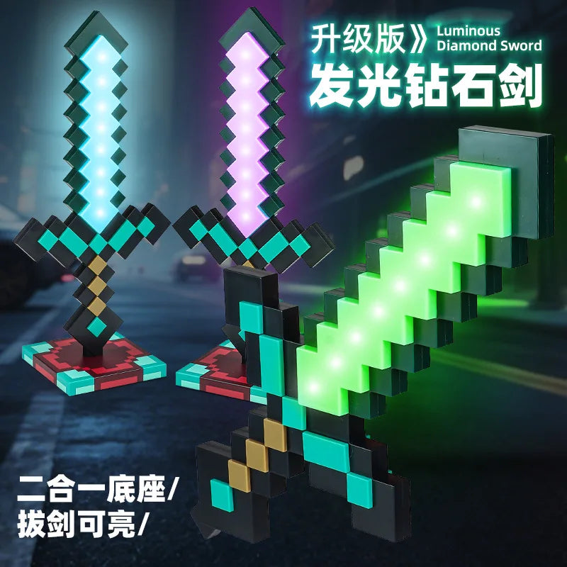 Minecraft Diamond Sword LED Night Light 3D Gamer Desk Lamp USB Charging Glowing Toys for Kids Room Decor, Birthday Gift for Boys