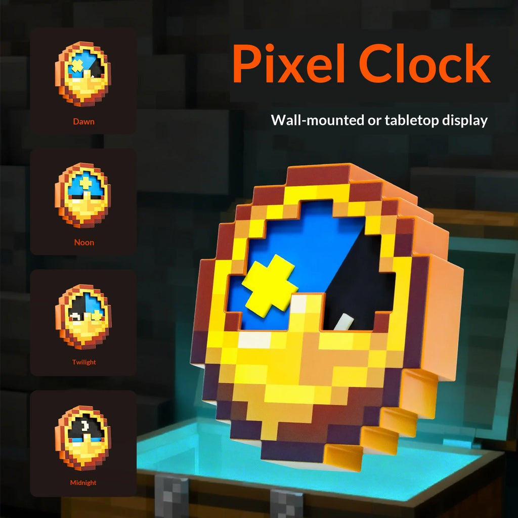 24/12-Hour Mosaic Clock High-Quality Pixel-Style Mc Annoying Villagers Game Clock Sun - Moon Swingable Clock Wall Desk Decor