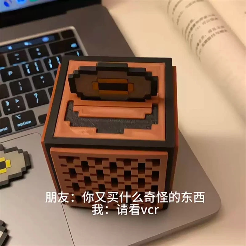 Redstone Music Box Jukebox Pixel Block Model Desktop Figure Toy Tabletop Decor For Kids Teens Gamers Fun Birthday Gift